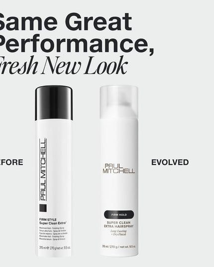 Paul Mitchell Super Clean Extra Hairspray
Long-Lasting + Dry Finish

Quick-drying, strong-hold hairspray locks hair in place with added volume and a shiny finish.