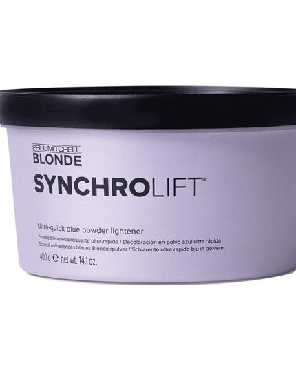 SynchroLift® Ultra-Quick Blue Powder Lightener exclusive balanced bleach technology lifts up to 7 levels quickly and gently. The SynchroLift® Lightener features a dust-free, blue-tinted formula, potato starch, and zero fragrance for a pleasant coloring experience.