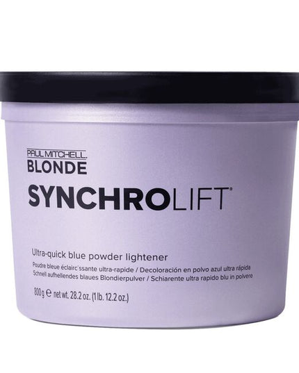 SynchroLift® Ultra-Quick Blue Powder Lightener exclusive balanced bleach technology lifts up to 7 levels quickly and gently. The SynchroLift® Lightener features a dust-free, blue-tinted formula, potato starch, and zero fragrance for a pleasant coloring experience.