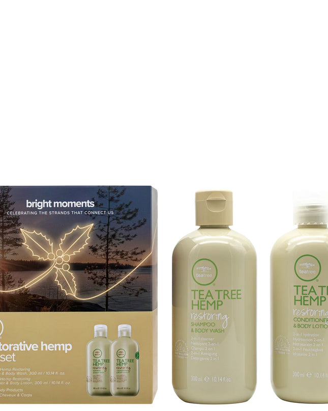 A bodycare and haircare set enriched with hydrating hemp extract.

The Paul Mitchell Tea Tree Hemp range harnesses the highly restorative properties of hemp in 3 ways to help balance the needs of hair and skin with essential moisture and protein.