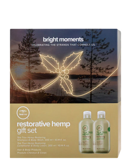 A bodycare and haircare set enriched with hydrating hemp extract.

The Paul Mitchell Tea Tree Hemp range harnesses the highly restorative properties of hemp in 3 ways to help balance the needs of hair and skin with essential moisture and protein.
