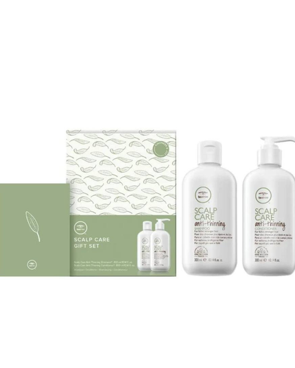 The Paul Mitchell Tea Tree Scalp Care Anti-Thinning Gift Set is a premium, salon-grade hair care collection specifically designed to address fine, thinning, and fragile hair. Packaged in a nature-inspired, decorative holiday box adorned with a repeating leaf motif and a circular "Kindness &amp; Joy" seal, this kit is curated to optimize scalp health and promote the appearance of fuller, denser hair.