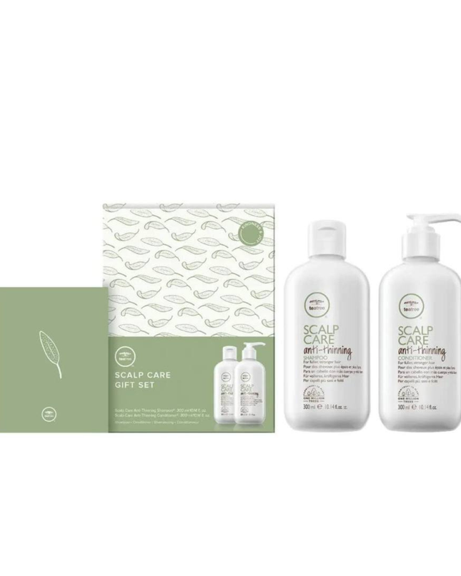 The Paul Mitchell Tea Tree Scalp Care Anti-Thinning Gift Set is a premium, salon-grade hair care collection specifically designed to address fine, thinning, and fragile hair. Packaged in a nature-inspired, decorative holiday box adorned with a repeating leaf motif and a circular "Kindness &amp; Joy" seal, this kit is curated to optimize scalp health and promote the appearance of fuller, denser hair.