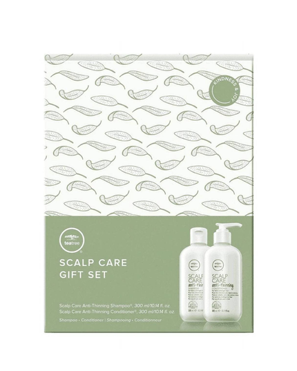 The Paul Mitchell Tea Tree Scalp Care Anti-Thinning Gift Set is a premium, salon-grade hair care collection specifically designed to address fine, thinning, and fragile hair. Packaged in a nature-inspired, decorative holiday box adorned with a repeating leaf motif and a circular "Kindness &amp; Joy" seal, this kit is curated to optimize scalp health and promote the appearance of fuller, denser hair.