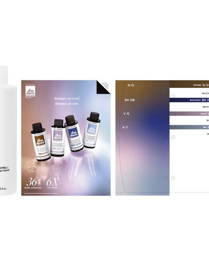 The Demi Drop Trial Kit includes:

(1) - Drop In Swatch Ring
(1) - Drop In Swatch Book Swatches
(1) - Processing Liquid, 16.9 fl. oz.
