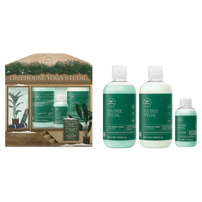 2 Tingle Avenue
Refresh hair, body and spirit. Enjoy the signature Tea Tree tingle as you cleanse and condition hair, then moisturize skin with Tea Tree Hair and Body Moisturizer.

Treehouse Yoga Studio Gift Set Includes:

Tea Tree Special Shampoo, 10.14 fl. oz.
Tea Tree Special Conditioner, 10.14 fl. oz.
Tea Tree Hair and Body Moisturizer, 2.5 fl. oz.