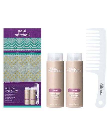 Vested in Volume Set Includes:
(1) - Extra-Body Shampoo, 10.14 fl. oz.
(1) - Extra-Body Conditioner, 10.14 fl. oz.
(1) - The Detangler Comb