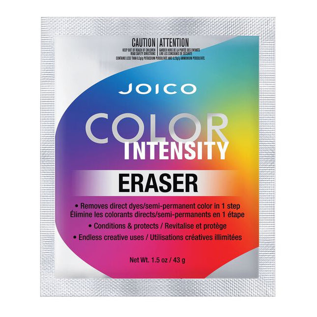Erase with Ease. Color Intensity® Eraser lifts direct dyes and semi-permanent color&nbsp;in&nbsp;30 minutes or less. Color-obsessed clients can now change their custom color quickly and easily while leaving locks gleaming with healthy-looking condition! In 30 minutes or less, this brilliant K-PAK Keratin-enriched formula lifts direct dyes, leaving hair joi-fully ready for its next color transformation.