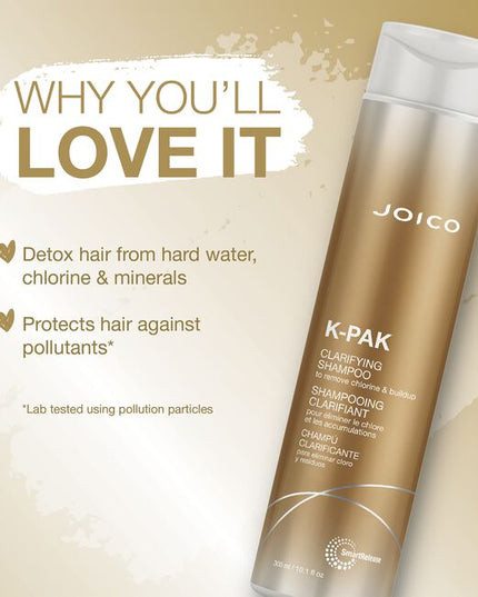 With its deeply detoxifying, color-safe ingredients, K-Pak Clarifying Shampoo gently removes impurities like chlorine and pollutants, leaving behind moisture, shine, and a smooth slip that makes wet combing a breeze.