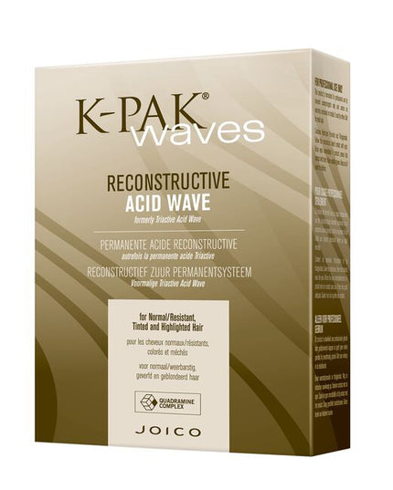 K-PAK Waves Reconstructive Acid Wave&nbsp;for normal/resistant, tinted and highlighted hair (up to 40% highlights.) Discover the ultimate in healthy, shiny, frizz-free curls with Joico K-PAK&nbsp;Waves. The only texture system featuring the exclusive patented Quadramine Complex.