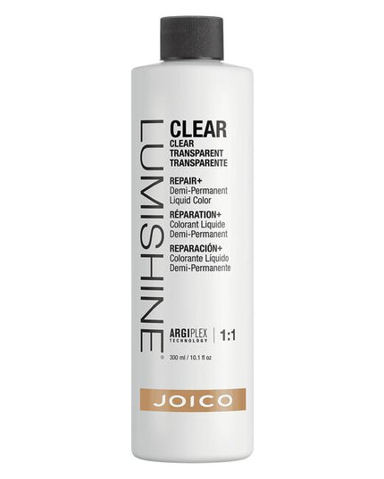 LumiShine Demi-Permanent Liquid Clear - now available in backbar size! Clear is used to customize formula and adds up to 2x the shine for every color service. Gentle, ammonia-free formula.