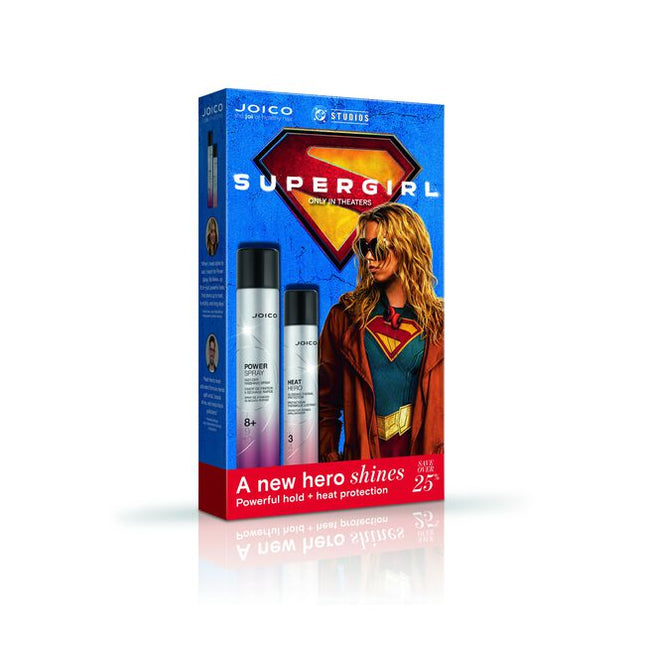 Supergirl Hold Hero Kit Includes:
(1) - Heat Hero Gloss Thermal Protectant, 5.2 oz.
(1) - Hold Hero High + Shine Spray, 9 oz.