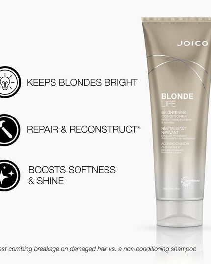 Blonde Life Brightening Conditioner fights off-tones, frizz, and dryness, while delivering the kind of champagne shine that polishes hair to a high gleam without weighing down a single highlighted strand.