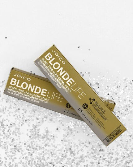5 minutes or less! That's all it takes to get fast and fabulous blonde hair with Quick Tone Liqui-Creme Toners - a swift, powerful way to make your mark on prelightened looks. Featuring anti-breakage technology and nourishing exotic oils for maximum shine, this Blonde Life collection of Sand, Silver, Violet, and Clear lets you trend-set gorgeous blonde creations faster than ever before. Go for solo shades or intermix; this gleam team makes brass a thing of the past.