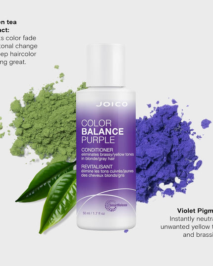 Joico Color Balance Purple Conditioner protects hair while neutralizing yellow & warm tones in blonde hair. With long lasting results for up to 12 washes, this paraben-free shampoo boosts shine & smoothness while making hair over 2X stronger.