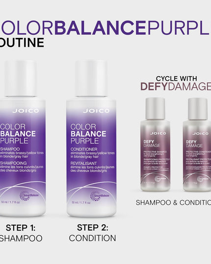 Joico Color Balance Purple Conditioner protects hair while neutralizing yellow & warm tones in blonde hair. With long lasting results for up to 12 washes, this paraben-free shampoo boosts shine & smoothness while making hair over 2X stronger.