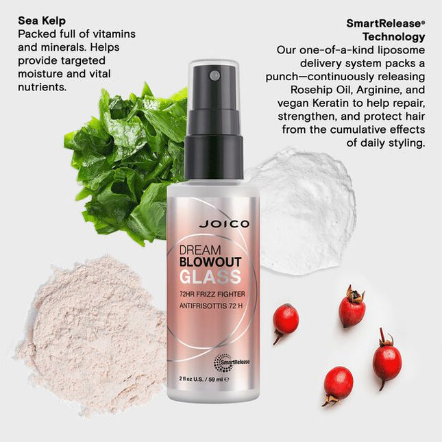 Get the one-two punch of frizz control and glass-like shine with NEW Dream Blowout Glass™. Our powerhouse formula with heat-activated technology seal frizz-prone strands—locking in smooth styles for 3 days,* even in humid weather.