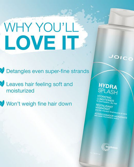 Formulated with ultra-hydrating marine ingredients like Sea Kelp and Coconut Water, HydraSplash Hydrating Conditioner gives fine hair an immediate, lightweight splash of moisture, plus detangling power, elasticity, and shine.