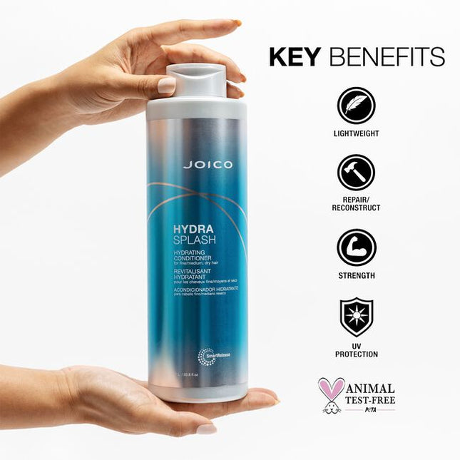 Formulated with ultra-hydrating marine ingredients like Sea Kelp and Coconut Water, HydraSplash Hydrating Conditioner gives fine hair an immediate, lightweight splash of moisture, plus detangling power, elasticity, and shine.