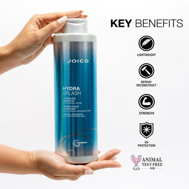 HydraSplash Hydrating Shampoo never gets heavy on your fine hair! Formulated with marine ingredients like Sea Kelp and Coconut Water, the lightweight lather gently cleanses hair for brilliantly-clean, soft, healthy results.