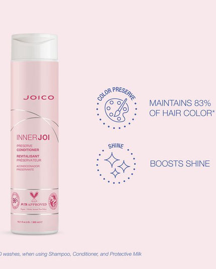 This comforting, color-preserving conditioner nourishes mind, body, and soul; protecting vibrancy, shine, hair health, and hue, while leaving strands soft and silky. Features 96% naturally-derived, Vegan ingredients to protect salon color with total peace of mind.