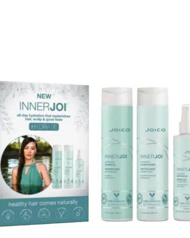 The Joico InnerJoi Hydrate Trio Pack is a comprehensive hair care solution designed to nourish and hydrate your hair.
