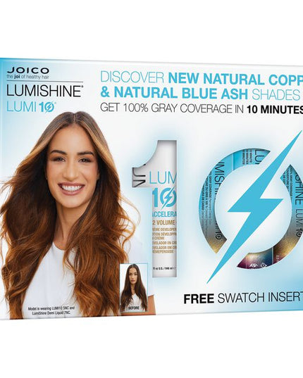 6 pre-blended permanent shades, complete gray coverage, healthy looking LumiShine results, and a 10-minute processing time - LUMI10 has it all covered. And with new NC and NBA series, you can now nail those precious natural copper hues, and neutralize unwanted brassiness for cooler than cool brunettes, in half the time of a traditional permanent color service. Long lasting color with 100% gray coverage in 10 minutes.