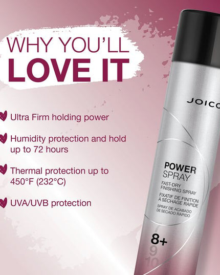 Power Spray Fast-Dry Finishing Spray takes ultra-firm hold to a whole new level, increasing shine by 170%, protecting against humidity and heat styling?while it locks in your hairstyle for a full 3 full days. inus flaking and frizz. With protection against humidity, heat styling, pollution,* and UV rays, this powerhouse of 3-day hold stands up and shines.