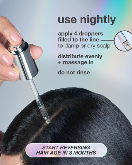 Lightweight serum clinically proven to deliver up to 19,000 more hairs, fewer grays, and improved scalp barrier. Powered by proprietary MultiVital™ technology, the first synergistic multi-pathway system for premature hair aging.