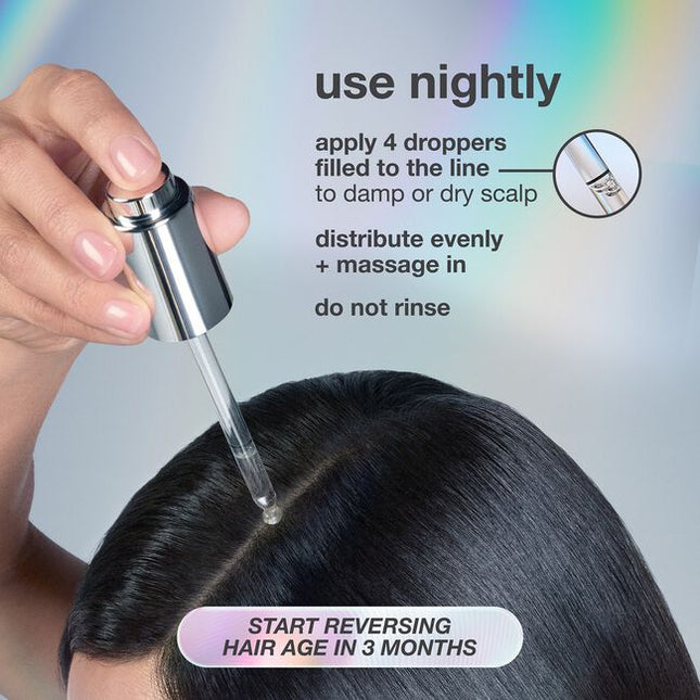 Lightweight serum clinically proven to deliver up to 19,000 more hairs, fewer grays, and improved scalp barrier. Powered by proprietary MultiVital™ technology, the first synergistic multi-pathway system for premature hair aging.