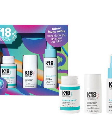 Future Faves Minis Kit Includes:

(1) - Peptide Prep Detox Shampoo, 1.8 fl. oz.
(1) - Leave-In Molecular Repair Hair Mask, 0.5 fl. oz.
(1) - AstroLift Reparative Volume Spray, 1.6 fl. oz.