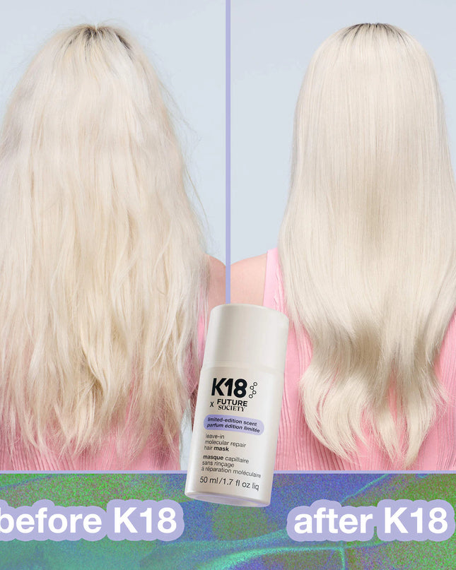 A limited-edition K18 x Future Society collab. Biology-first molecular hair repair mask scented with fragrance inspired by extinct flower DNA.