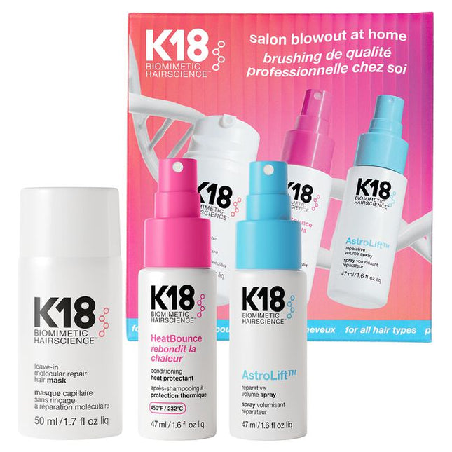 Mini trio repairs damage, heat protects + conditions, and weightlessly lifts for voluminous hair—and less breakage.