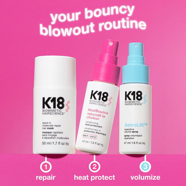 Mini trio repairs damage, heat protects + conditions, and weightlessly lifts for voluminous hair—and less breakage.