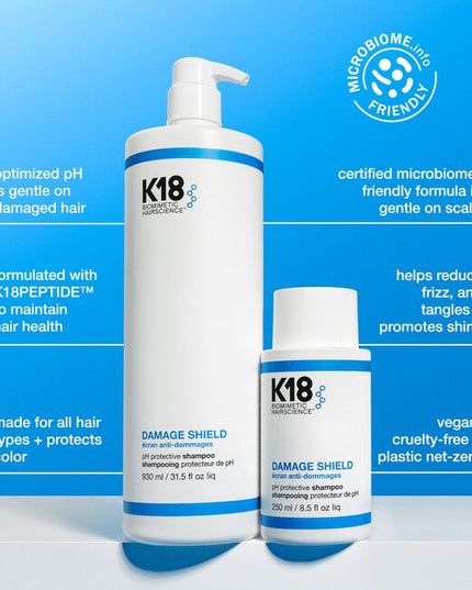 A color-safe, pH-optimized shampoo with the patented K18PEPTIDE™ to effectively cleanse while maintaining hair health and protecting hair from damage. pH-optimized formula helps reduce excess swelling of the hair cuticle during washing to help prevent frizz, preserve color, and enhance shine. Scalp microbiome-friendly and gentle enough to use every time you cleanse.