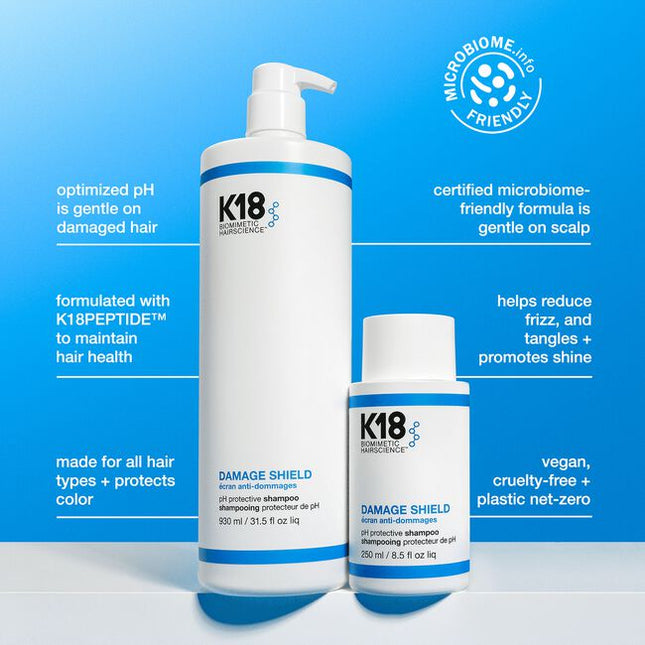 A color-safe, pH-optimized shampoo with the patented K18PEPTIDE™ to effectively cleanse while maintaining hair health and protecting hair from damage. pH-optimized formula helps reduce excess swelling of the hair cuticle during washing to help prevent frizz, preserve color, and enhance shine. Scalp microbiome-friendly and gentle enough to use every time you cleanse.