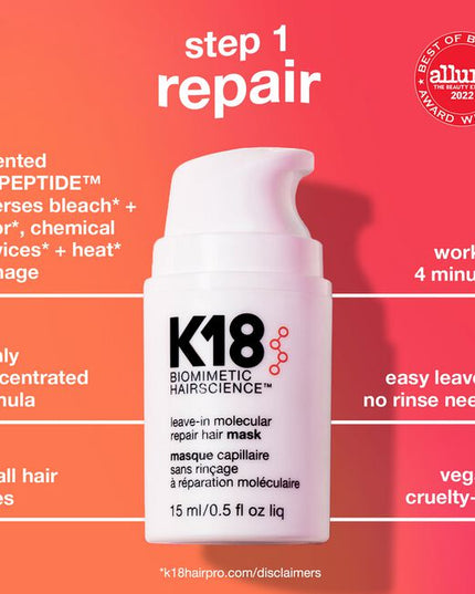 The Repair, Protect + Smooth Kit Includes:
(1) - Leave-In Molecular Repair Hair Mask, 1.7 fl. oz.
(1) - HeatBounce Conditioning Heat Protectant, 1.6 fl. oz.
(1) - Molecular Repair Hair Oil, 0.34 fl. oz.