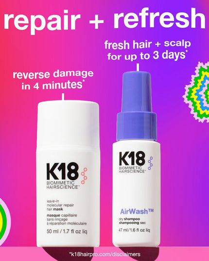 The Repair + Refresh Kit Includes:

(1) - Leave-In Molecular Repair Hair Mask, 1.7 fl. oz.
(1) - AirWash Dry Shampoo, 1.6 fl. oz.