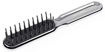 Artfully designed, our Metallic synthetic pin brushes are designed specifically for hair that’s harder to style. Increased control and manageability without damage, each is hand made with a cushioned, pneumatic rubber base. The pneumatic brush design includes cylindrical synthetic pins inserted in a unique rubber cushion pad, perfect for smoothing thick, coarse hair. Made of ABS and coated with either gold or chrome plating. Hand-crafted with the finest materials in Italy.