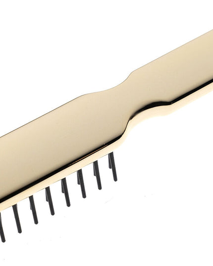 Artfully designed, our Metallic synthetic pin brushes are designed specifically for hair that’s harder to style. Increased control and manageability without damage, each is hand made with a cushioned, pneumatic rubber base. The pneumatic brush design includes cylindrical synthetic pins inserted in a unique rubber cushion pad, perfect for smoothing thick, coarse hair. Made of ABS and coated with either gold or chrome plating. Hand-crafted with the finest materials in Italy.