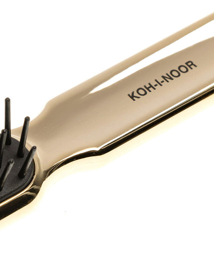 Artfully designed, our Metallic synthetic pin brushes are designed specifically for hair that’s harder to style. Increased control and manageability without damage, each is hand made with a cushioned, pneumatic rubber base. The pneumatic brush design includes cylindrical synthetic pins inserted in a unique rubber cushion pad, perfect for smoothing thick, coarse hair. Made of ABS and coated with either gold or chrome plating. Hand-crafted with the finest materials in Italy.