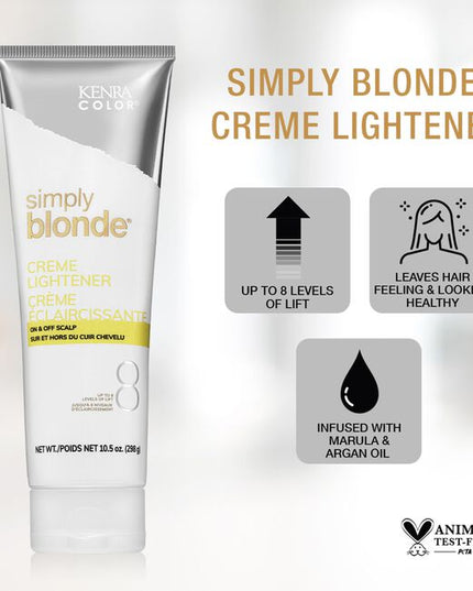 Kenra Color® Simply Blonde® Creme Lightener is a multi-purpose cream-based lightener.

Kenra is a purely professional brand dedicated to understanding and serving today’s stylists. Their passion is developing best-in-class innovations, delivering superior and reliable results. Kenra Professional strives to elevate the stylists’ artistry and craft.