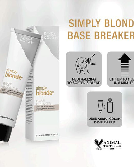 Kenra Color Simply Blonde Base Breaker Extra Cool provides up to 1 level of lift in 5 minutes. This one-step base breaker gently lifts & helps neutralize warm tones. Ideal for most hair types and untreated hair for a subtle base change. Ideal for levels 5–7.
