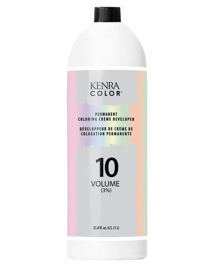 Kenra Color by Kenra Professional Permament Creme Developer features Balancing Complex 5. Permanent Creme Developer is available in 10V (3%), 20V (6%), 30V (9%), and 40V (12%) strengths. It's stabilized at each dedicated volume to ensure proper lift of natural hair oxidation of dye intermediates. Specially formulated for use with Kenra Color Permanent Coloring Creme to provide consistent, reliable results on every client, every time.