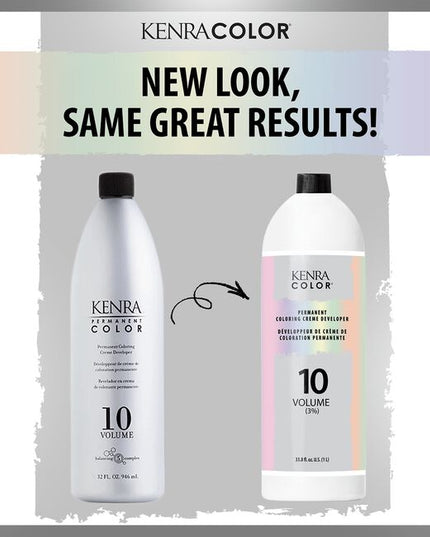 Kenra Color by Kenra Professional Permament Creme Developer features Balancing Complex 5. Permanent Creme Developer is available in 10V (3%), 20V (6%), 30V (9%), and 40V (12%) strengths. It's stabilized at each dedicated volume to ensure proper lift of natural hair oxidation of dye intermediates. Specially formulated for use with Kenra Color Permanent Coloring Creme to provide consistent, reliable results on every client, every time.