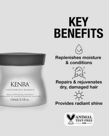 Kenra Nourishing Masque is a deep, intensive hair treatment that repairs and rejuvenates dry, damaged hair. It reconstructs and moisturizes, leaving hair silky, soft, smooth, and manageable with a highly polished, radiant shine.