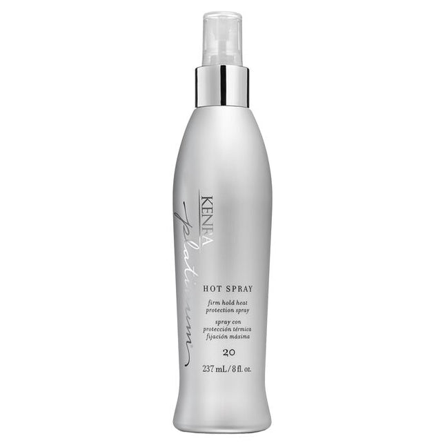 Kenra Platinum Hot Spray gives the ultimate thermal protection with long-lasting, firm hold. Uniquely formulated to prevent thermal damage while permitting a clean release from styling tools.