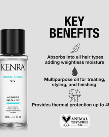 Oils are essential for moisture and shine but can leave an unwanted residue that weighs down styles. Moisturizing Oil is a water-like formula that instantly absorbs into all hair types as an all-purpose treatment. This ultra-lightweight oil blend leaves a touchable, non-greasy finish. Ideal for adding moisture as a treatment; thermal protection as a styler; smoothness and shine as a finisher, all with a no mess application.