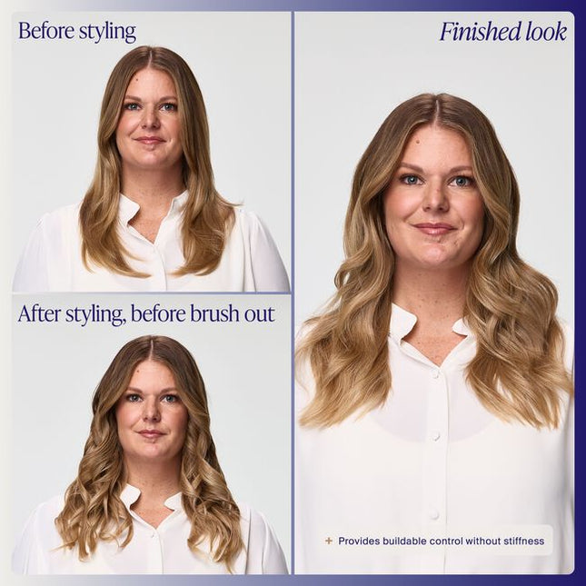 Experience buildable control with a touchable, brush-through hold and a fast-drying formula that delivers a high-shine finish. Designed to work seamlessly with thermal styling tools up to 450°F (232°C), it provides up to 72 hours of hold and humidity resistance* while keeping styles flexible and polished. Infused with a Vanilla Cashmere fragrance, it leaves hair looking beautifully styled and smelling fresh. 