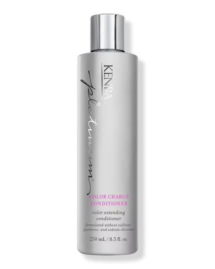 Kenra Platinum Color Charge Conditioner is a lightweight moisturizer that recharges the brilliance, vibrancy, and longevity of hair color for up to 50 shampoos. Enriched with high-performance Fade-Fighting Technology, this gentle cleanser locks color pigments inside the hair's cuticle while providing moisture for maximum color retention.